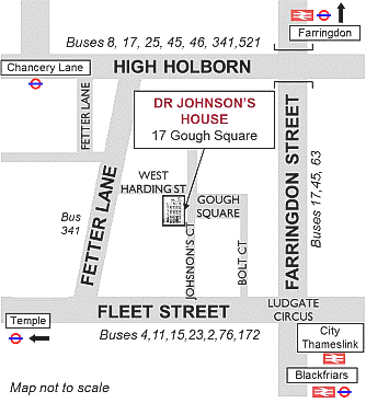 Simple map of the area around Dr Johnson's House